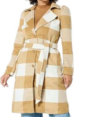 G by Giuliana Camel and Cream Plaid Belted Coat